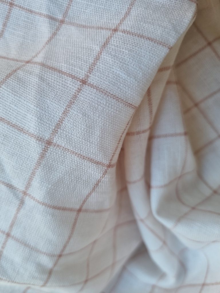 LIN MELANGE ECRU CARREAUX VIEUX ROSE